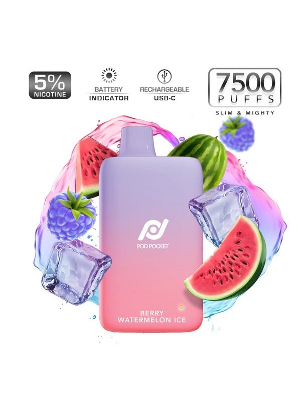 Pod Pocket Disposables [7500 Puffs] - Berry Watermelon Ice