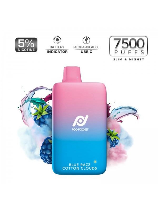 Pod Pocket Disposables [7500 Puffs] - Blue Razz Cotton Clouds