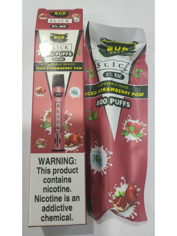 Bud Vape Slick  - 800 puffs - Iced Strawberry Pome...